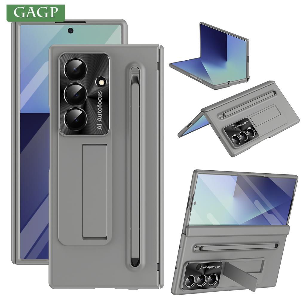 Invisible Elastic Bracket 2in1 Pen Slot Phone Case for Samsung Galaxy Z Fold7 Fold 6 7 with Screen Film Armor Shockproof Cover