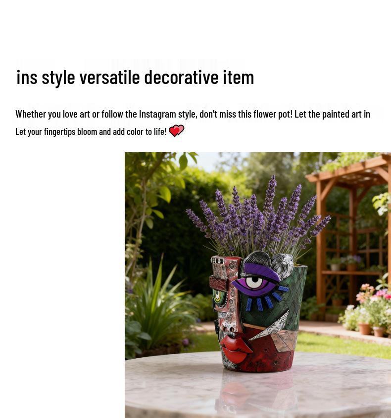 Mayan Abstract Colorful Resin Flower Pot for Garden & Living Room Décor, Green Plant Succulents & Bonsai Display