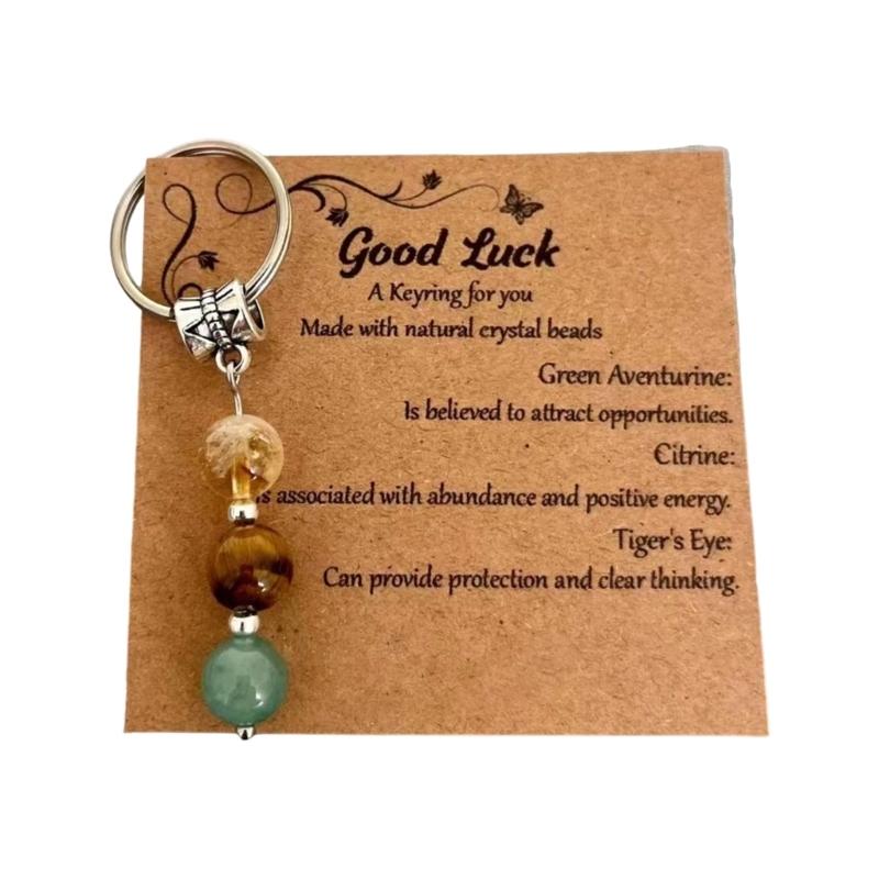 Sister Birthday Gift Set Agate Stone Keychain With Sentimental Message Card and Beaded Bracelet for Women