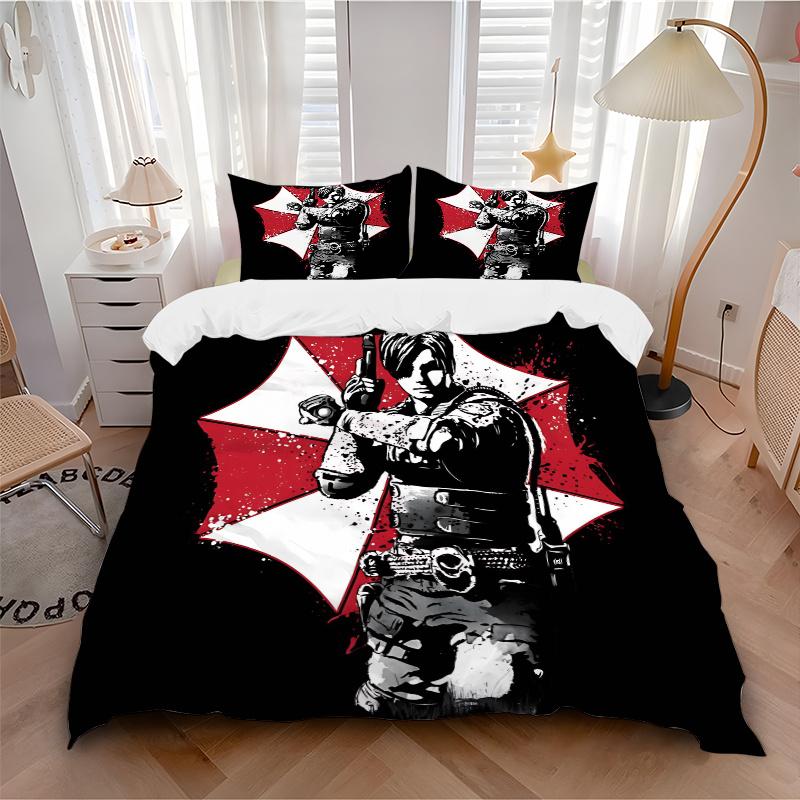 3pcs Resident Evil Design Bedding Set - Includes 1 Quilt Cover and 2 Pillowcases, Comfortable Bedding with Stylish Design for Bedroom, Machine Wa