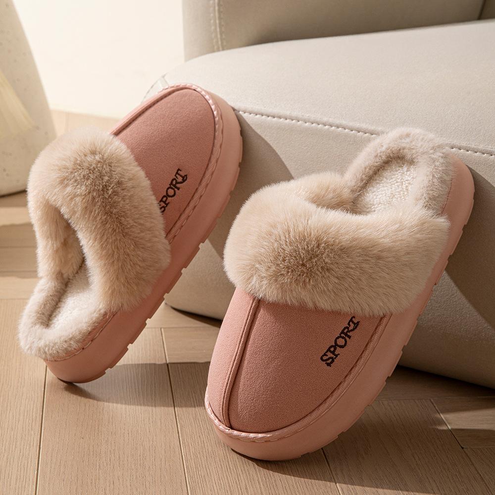 2025 New Slippers Piled and Thickened Home Warm Thick-soled Cotton Shoes Non-slip Indoor Winter Plush Cotton Slippers