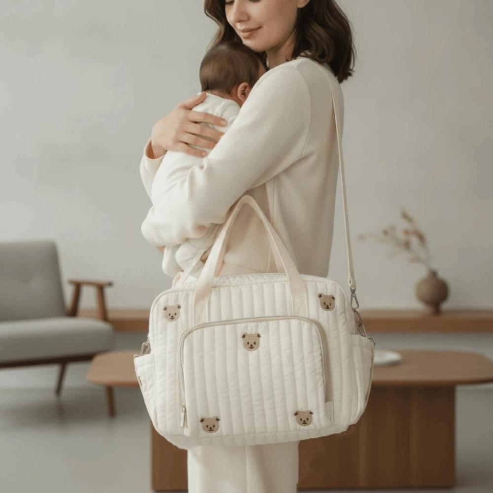 Large Capacity Mommy Shoulder Bag Cartoon Cotton Handbag Diaper Organizer  Outdoor Travel