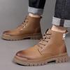 Fashion British Men's Ankle Boots Autumn Winter Soft Sole Velvet Warm Work Shoes for Men Designer Non-slip Leather Boots Male
