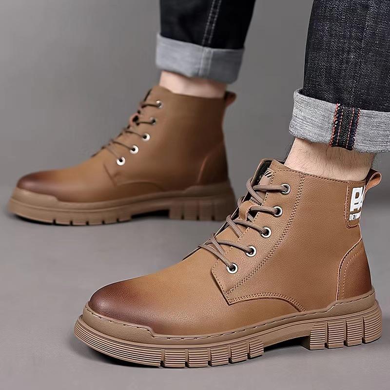 Fashion British Men's Ankle Boots Autumn Winter Soft Sole Velvet Warm Work Shoes for Men Designer Non-slip Leather Boots Male