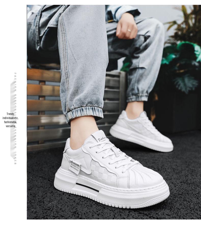 Men's Summer Breathable White Sneakers: Trendy, Versatile, Thick-Soled, Casual Shell Toe Skate Shoes