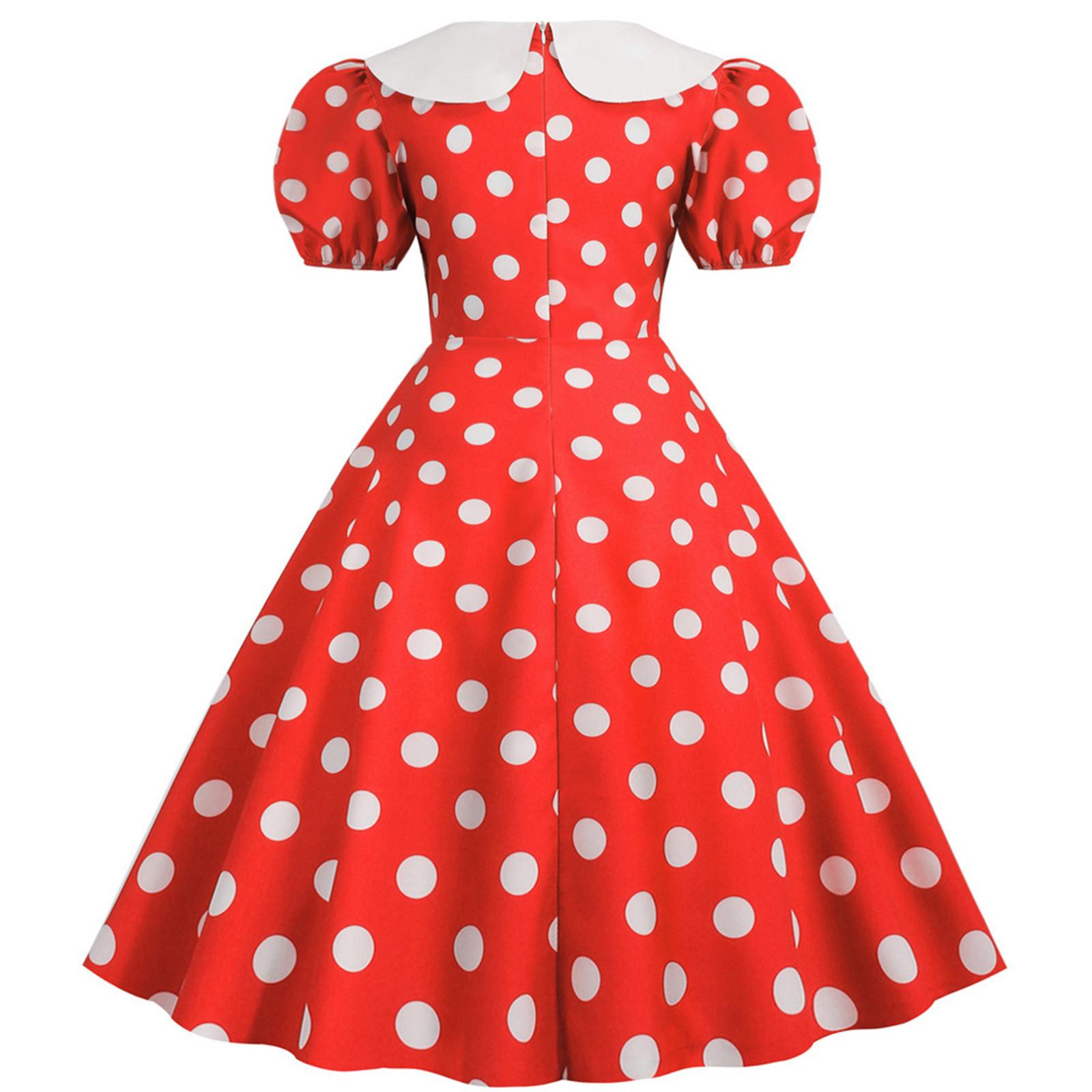 

Женское платье в горошек с короткими рукавами и кукольным воротником, модное вечернее платье с принтом и подолом M белый