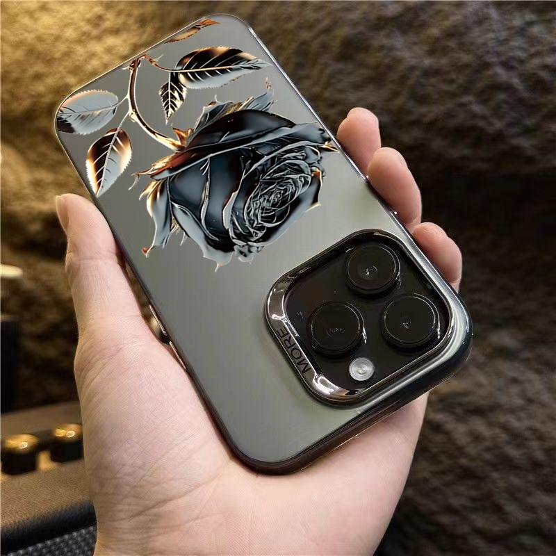 Premium Black & Gold Rose Art Phone Case for iPhone 17 16 15 14 13 12 11 Series Pro Max Plus Double Layer Protection
