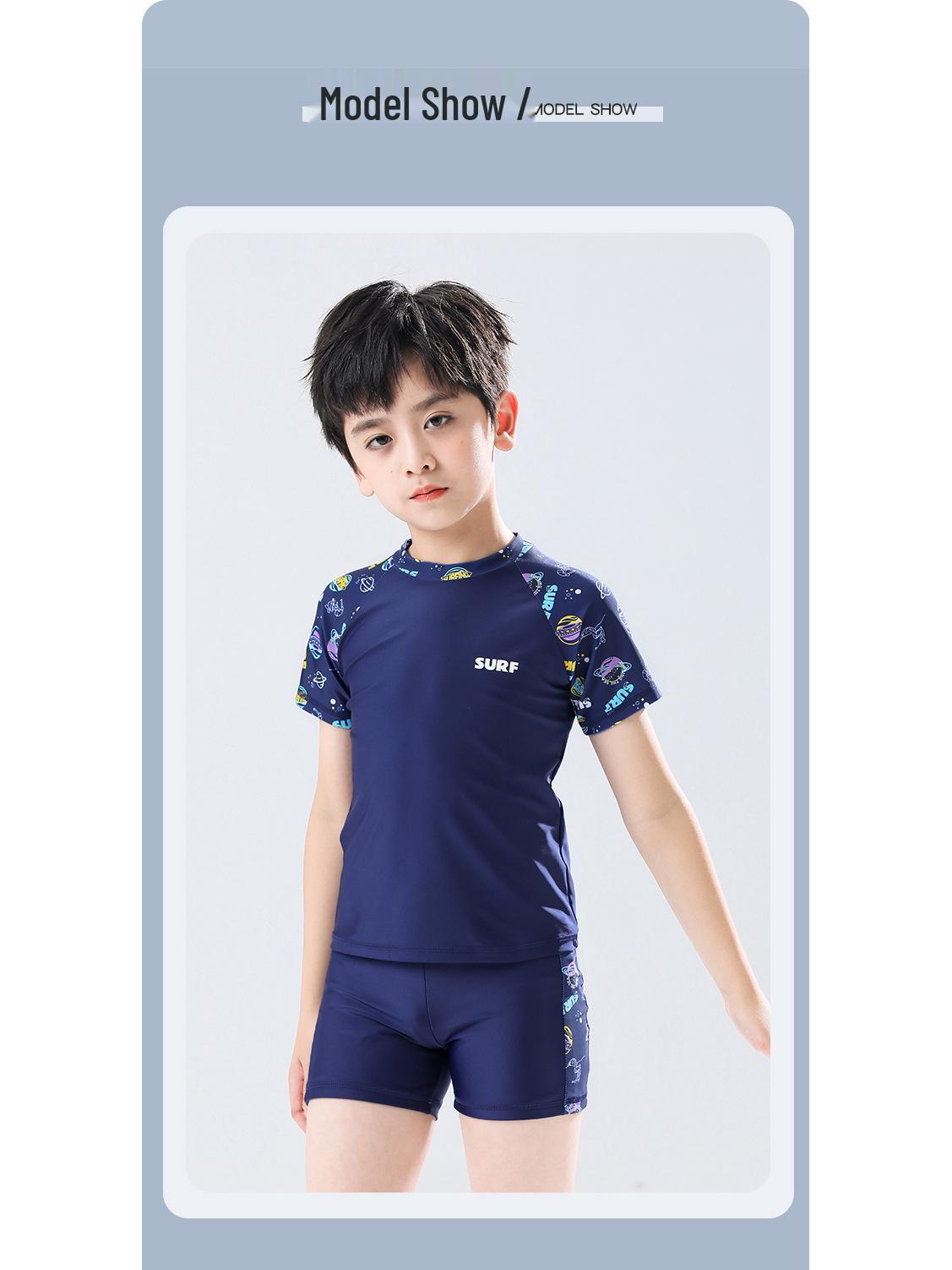 

Комплект раздельного купальника для мальчиков с защитой от солнца 2025 - Детские плавки размеров S, M, L; Стиль горячего источника. Large темно-синий