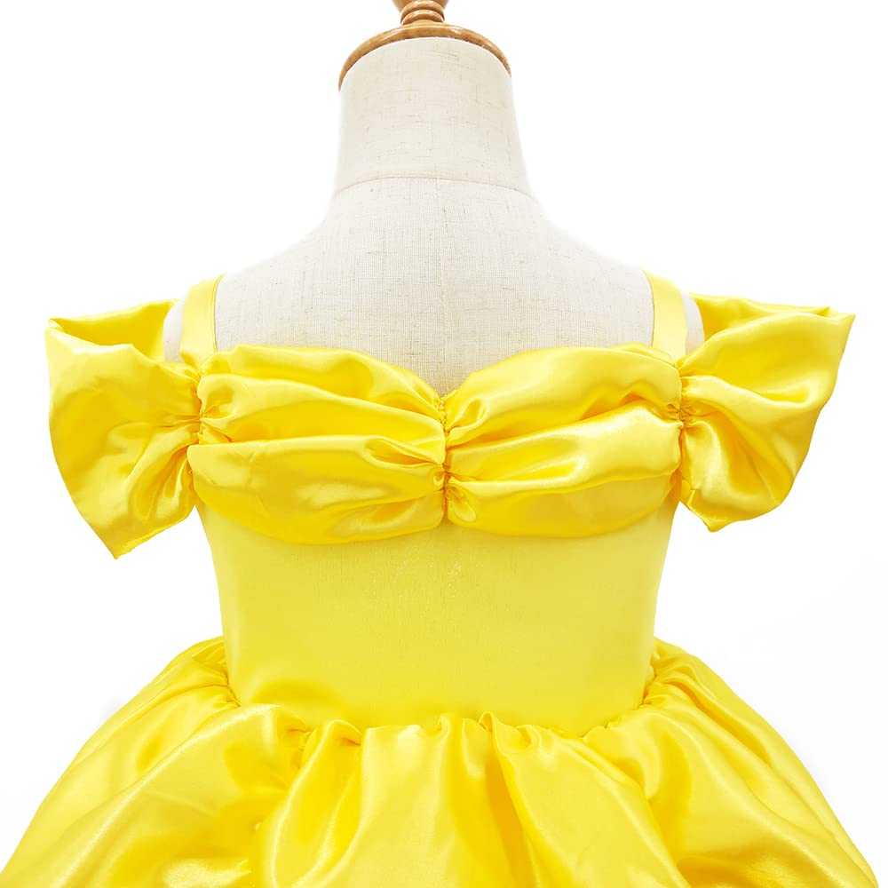 Princess Dress for Belle Kids and the Dress Luxurious Kids Yellow Stage Fancy Present [TYHTYM] Kids, Dress, (Beauty Beast-style + Tiara, Etc.),