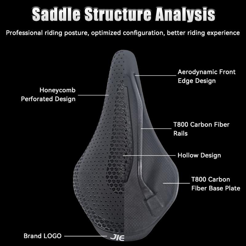 1Pcscarbon Fiber 3D Printed Bike Ultralight Hollow Breathable Comfort Anti-Pain Shock Absorbing Cycling Seat Cushion Fit