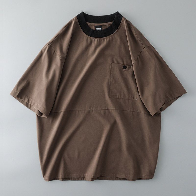 Trendy Retro Men s round Neck Export Short Sleeve T-shirt Dark brown M