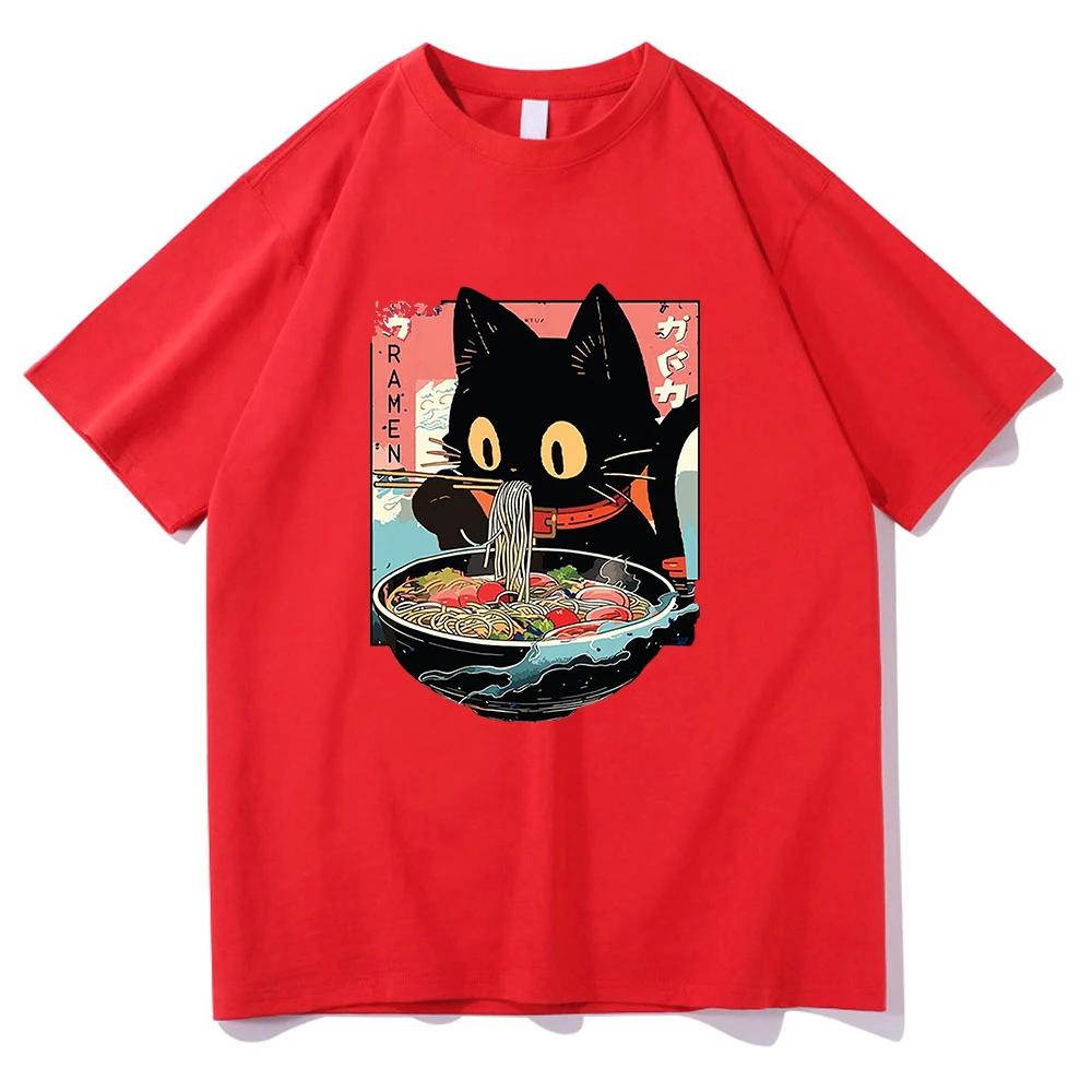 Camiseta de ramen de comida para gatos Kawai ropa de animación femenina Harajuku ropa blusa neutral blusa transpirable