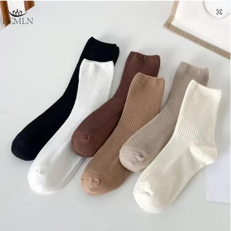 Autumn Winter Red Brown Color Series Women Loose Socks Rib Cotton Fashion Basic Daily Classic Sock Female