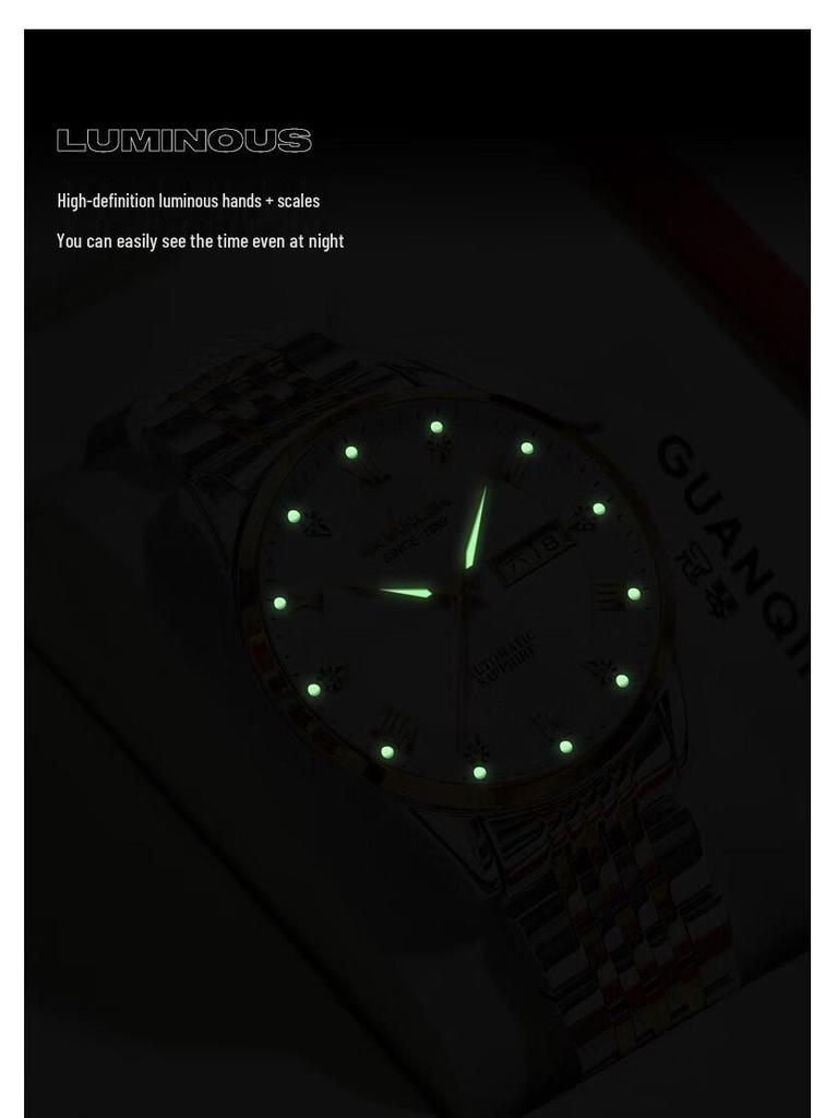 Guanqin Men's Luxury Automatic Waterproof Stainless Steel Watch