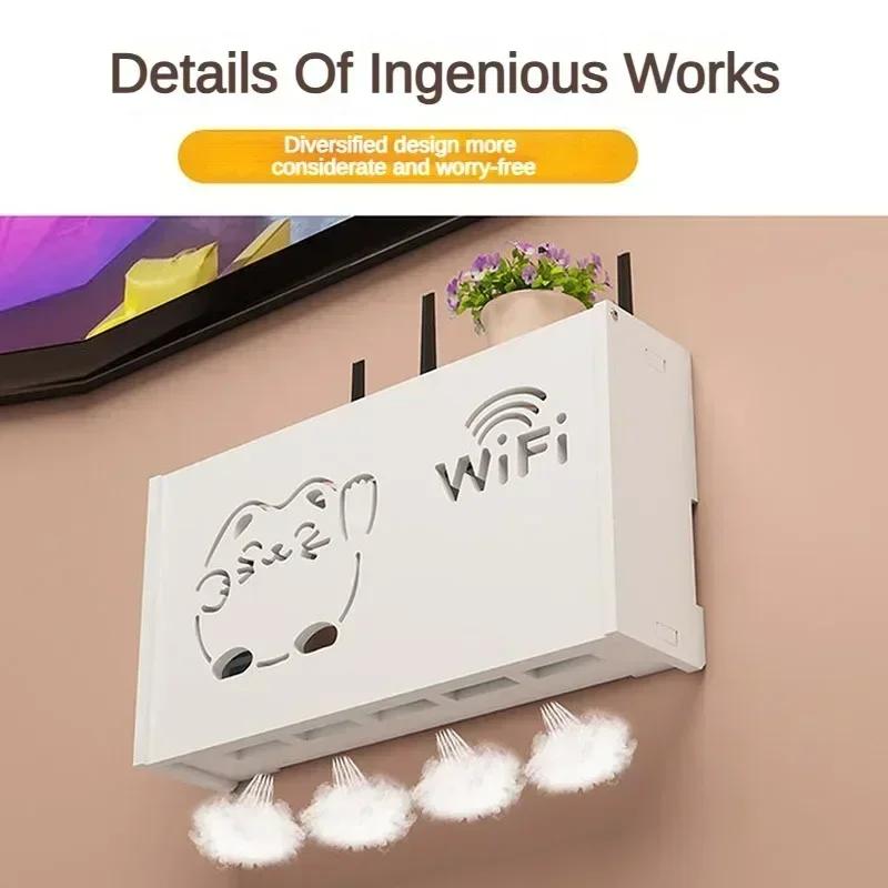 Bezprzewodowy router montowany na ścianie Półka Pudełko do przechowywania WiFi montowane na ścianie Dekoracja ścienna do salonu Uchwyt zasilający Kabel Organizer Pudełko