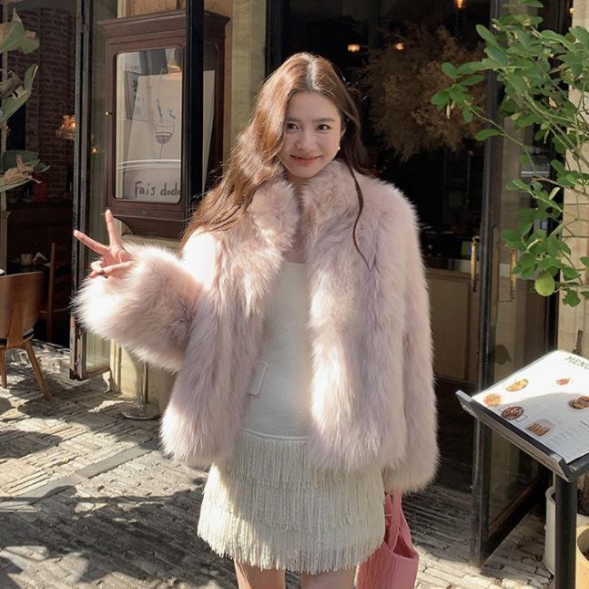 Tuscany imitation fox hair light gold wind fur coat winter new thickened women's short