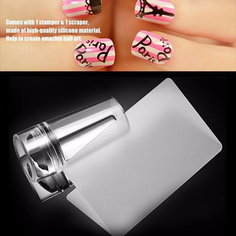 1set Unique New Design Pure Clear Nail Art Stamper Scraper Set Marshmallow Nail Stamp Tools