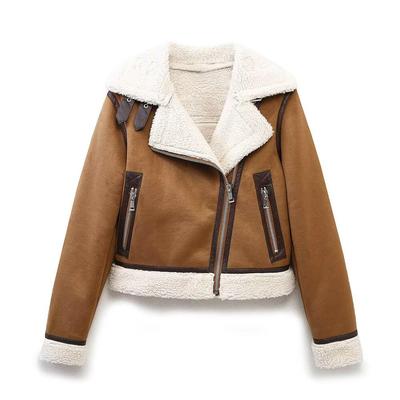 2024 Khaki Reversible Suede Women's Zip-Up Jacket