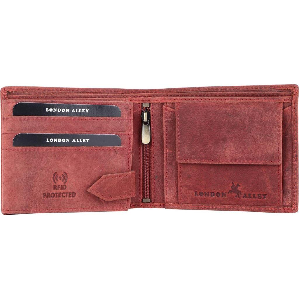 Men Casual Red Genuine Leather RFID Wallet (6 Card Slots)