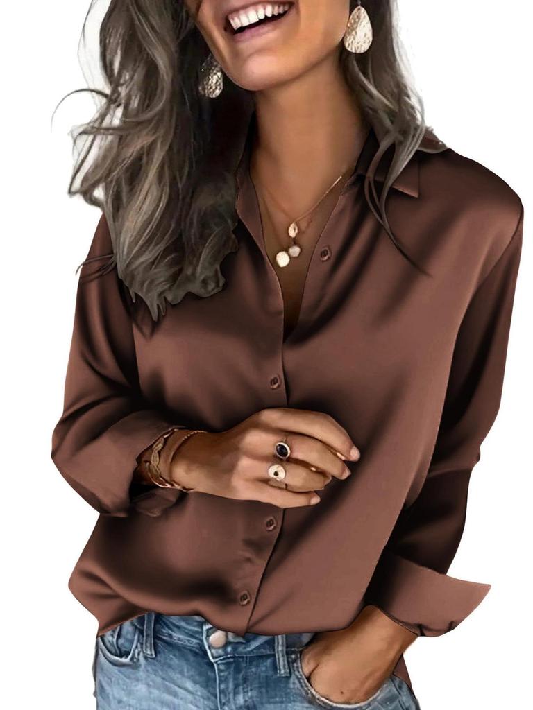 2026 Spring/Summer European & American Women's Satin Long Sleeve Button-Down Business Casual Shirt