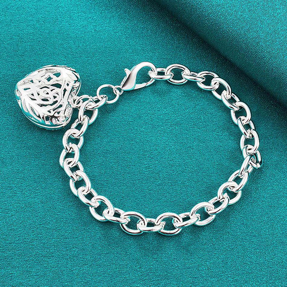 

Браслет-подвеска из стерлингового серебра 925 пробы с полым сердцем для женщин, модные ювелирные изделия для свадебной вечеринки 20cm