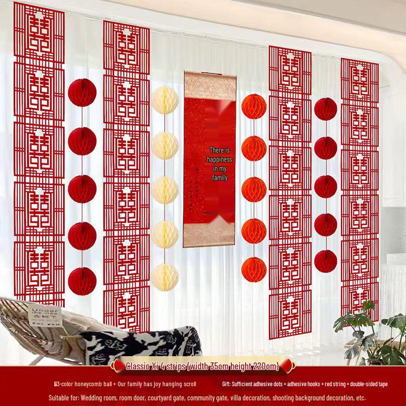 Double Happiness Wedding Room Decoration: Long Strip Happy Sticker for Wall & Floor - Perfect Wedding Celebration & Dress-up Supplies