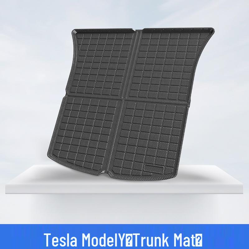 Tesla Model 3 & Y Carbon Fiber Texture Trunk Mats: Eco-friendly, Waterproof TPV Mats for Front & Rear.