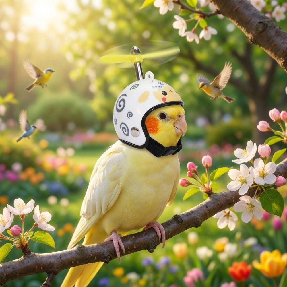 Sun Protection Pet Parrot Safety Helmet Waterproof with Propeller Animal Pattern Helmet Plastic Motorcycle Style
