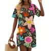Women's Summer Casual Floral Printed Hem Knotted Short Sleeve Dresses
