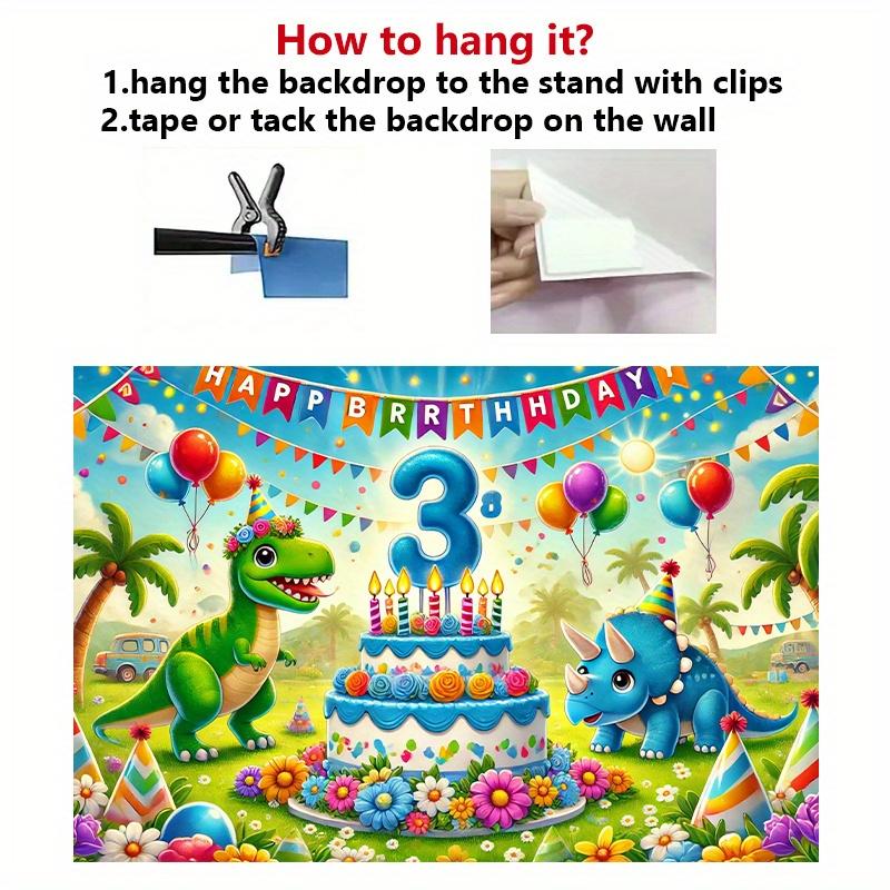 [Party Highlights] Vibrant dinosaur-themed three-year-old birthday backdrop - polyester fiber wall covering