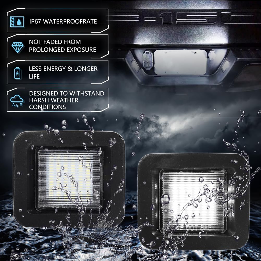 LED License Plate Light For Fo-Rd 2015- F150 2017- Raptor Pickup Truck, F150 Led Rear Tag Lamp, 6000K White Lights, 2 PCS