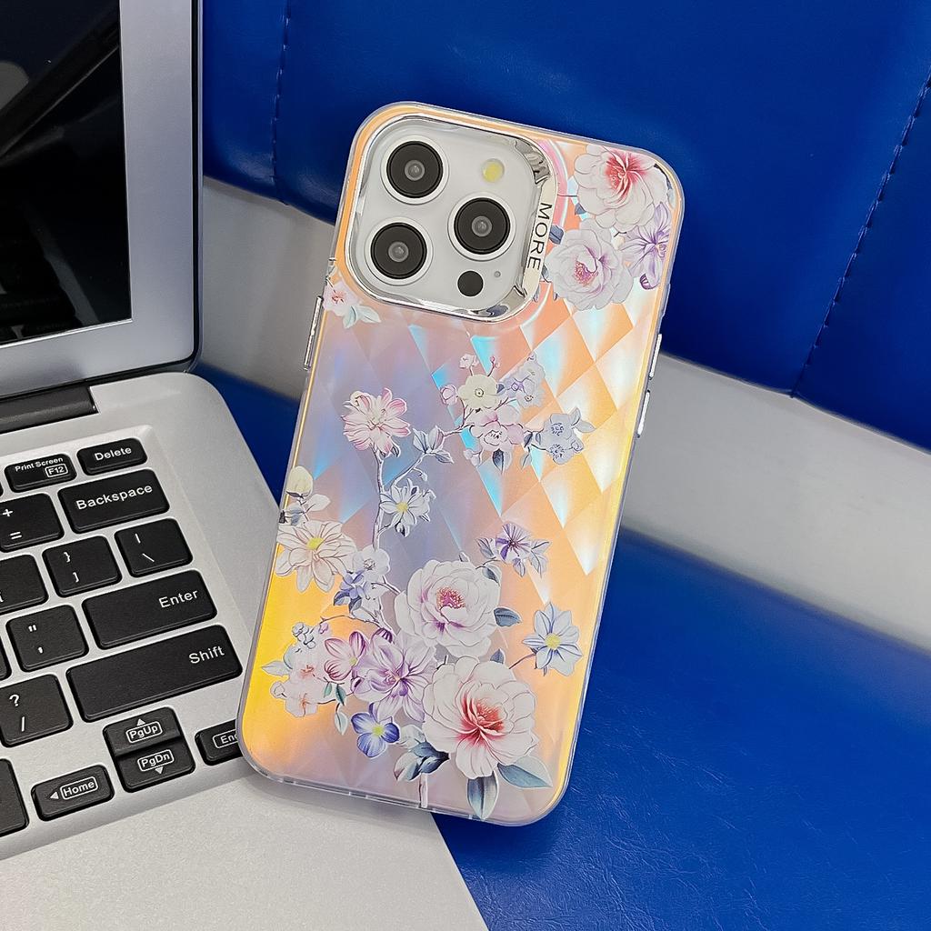 For iPhone 14 Pro Max Case Stylish Flower Pattern Electroplated Anti-Drop Phone Cover