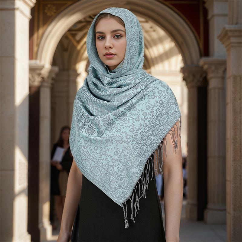 Ethnic Style Scarf Shawl Winter Imitation Cashmere Warm Fringed Jacquard Extra Long Air Conditioner Shawl Women'S Scarf