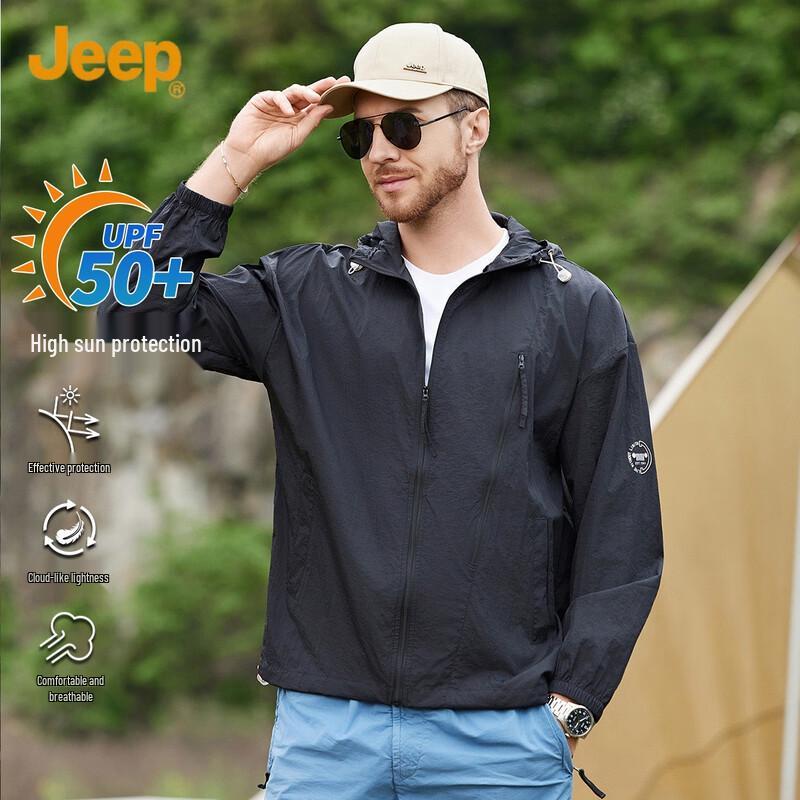 Мужская летняя дышащая куртка JEEP с капюшоном и защитой от УФ-излучения XL чёрный