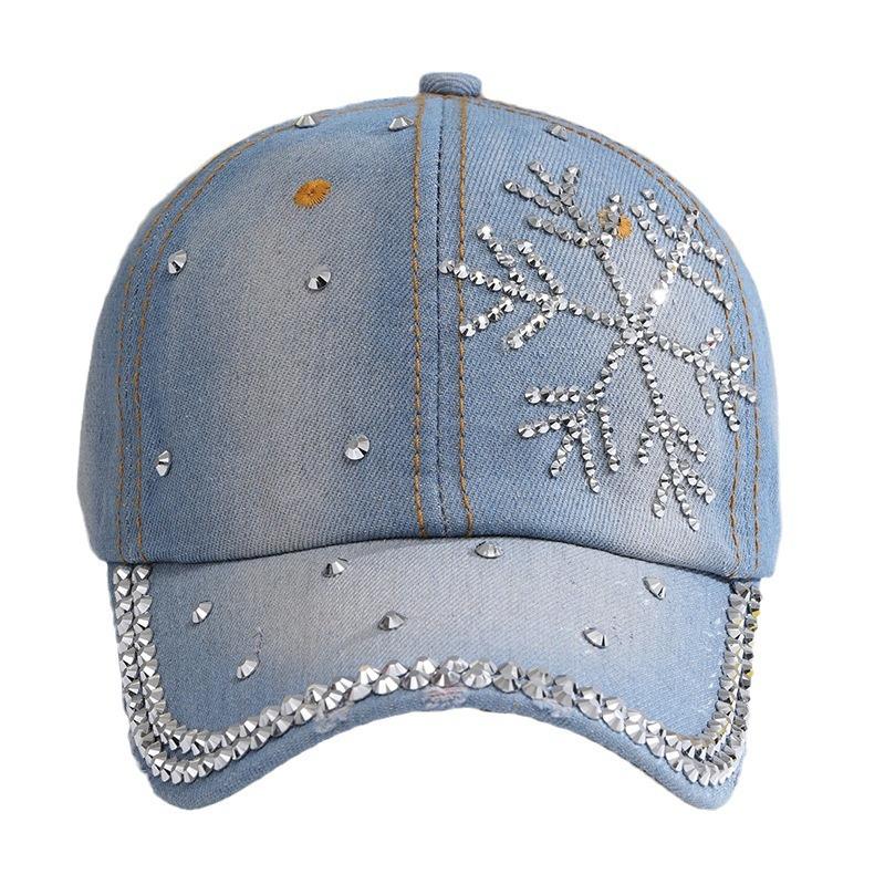 Denim Hat Women's Summer Tide Outdoor Leisure Versatile Baseball Cap with Diamond Rhinestone Sunshade Sun Protection Cap