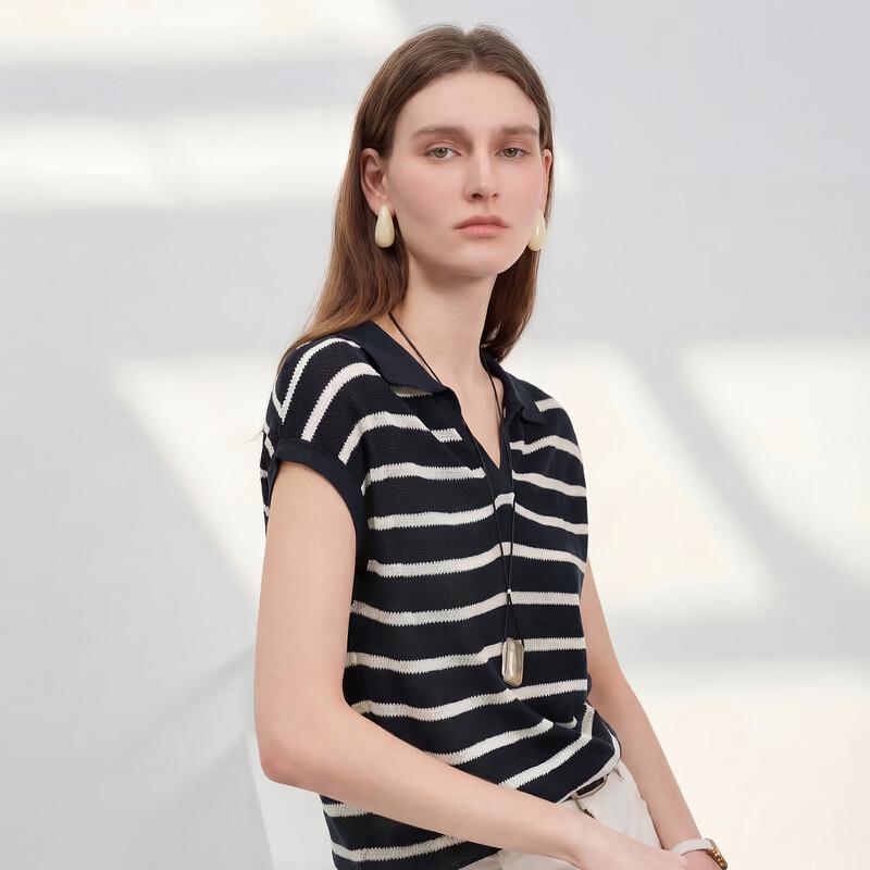 Women's Striped Lyocell Knit Polo Shirt
