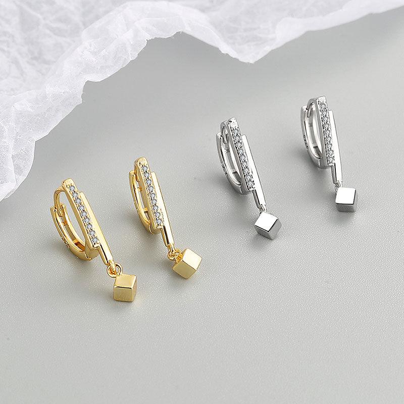 S925 Silver Small Square Huggie Earrings Minimalist Cool Niche Design Ear Cuffs Jewelry