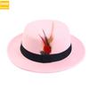 Men'S And Women'S Woolen Wool Flat Top Top Top Hat Retro Chicken Feather Jazz Hat Gentleman'S Hat Jdl-008A