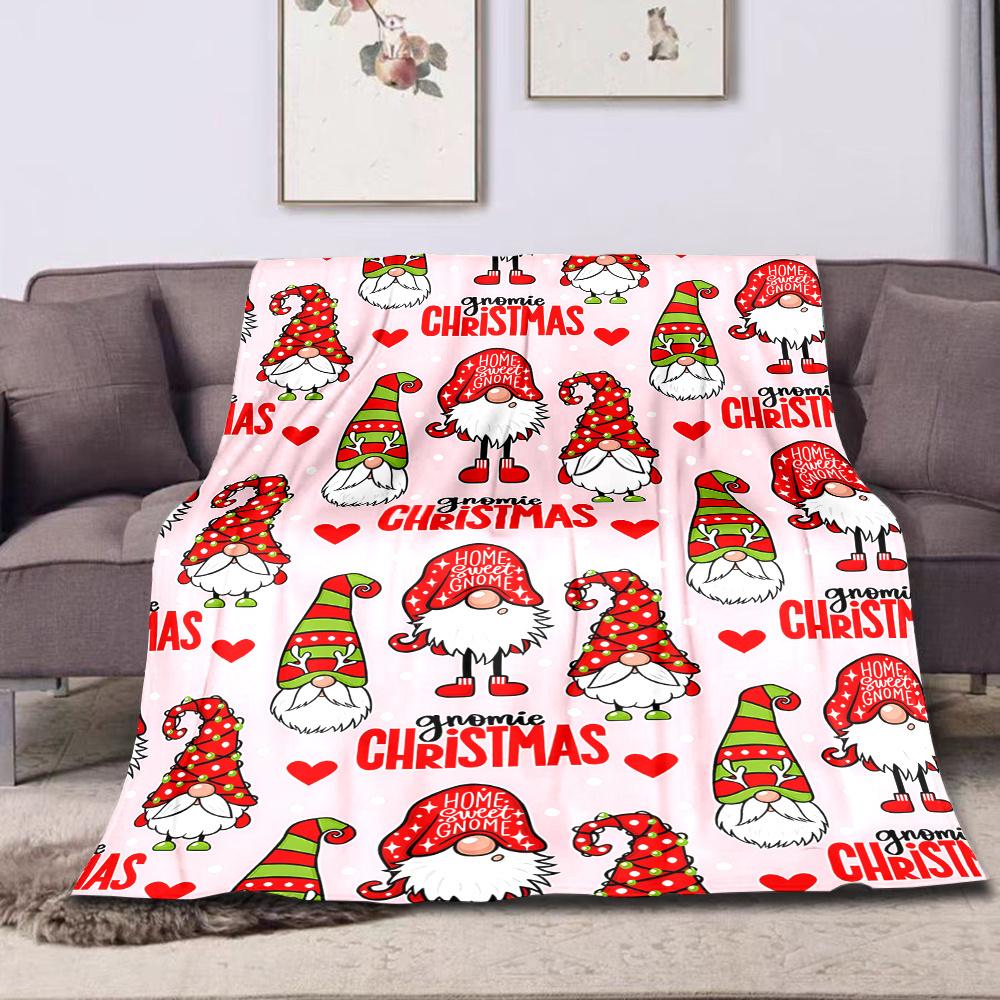 Cozy Christmas Gnome Flannel Blanket | All-Season Throw for Bed Sofa Camping, Perfect Holiday Gift