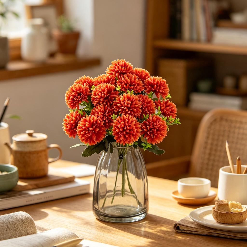 Artificial Flowers Silks Ball Chrysanthemum Home Room Table Wedding Bridal Bouquet Decora Festival Outdoor Garden Yard DIY Gifts