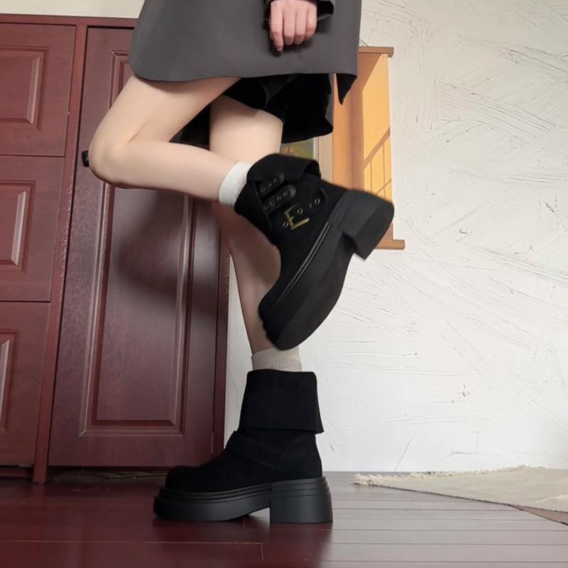 One Boot and Two Maillard Platform Short Boots, Women's Summer Boots, Heightening Martin Boots, New Knight Boots