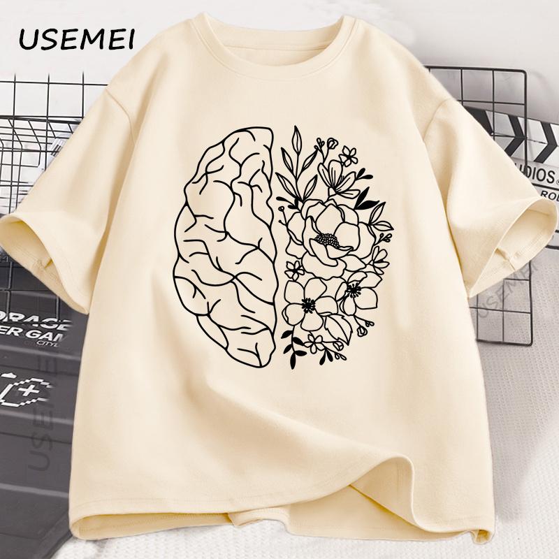 Floral Brain Anatomy T Shirt Unisextal Health TShirt Nurse Nursing School Tshirt Brain Flowers Printed Cotton Short Sleeve Tees