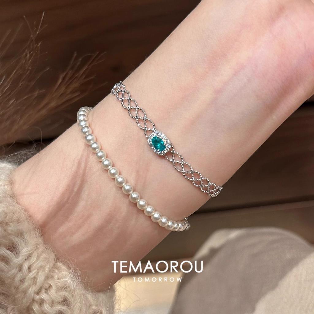 Dreamy Blue Sugar Cube Diamond Lace Ribbon Bracelet for Women - Light Luxury, No Fade