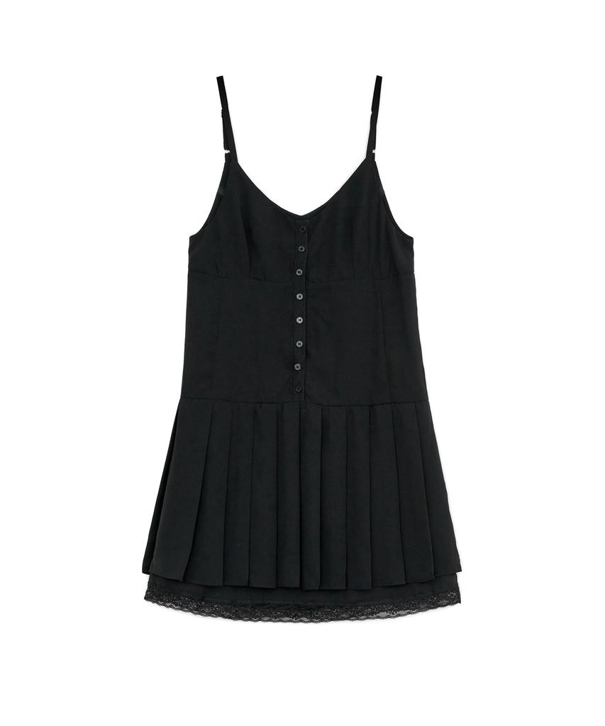 Sunburn Project Lace Pleats Midi One-Piece, Black