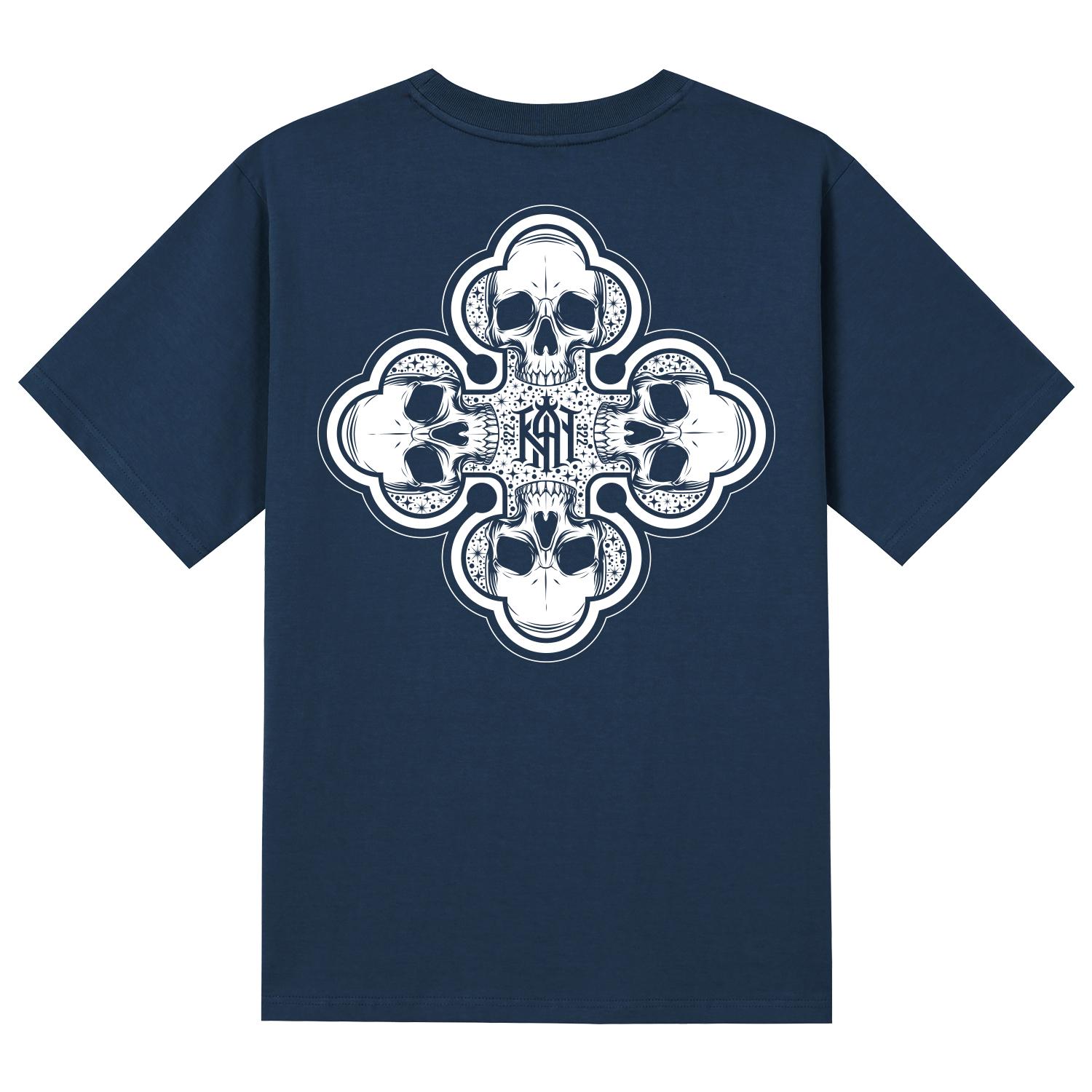 Khan 6312 Ktn0127 Skull Gang 322 Short Sleeve T-Shirt - Navy Navy/Xl