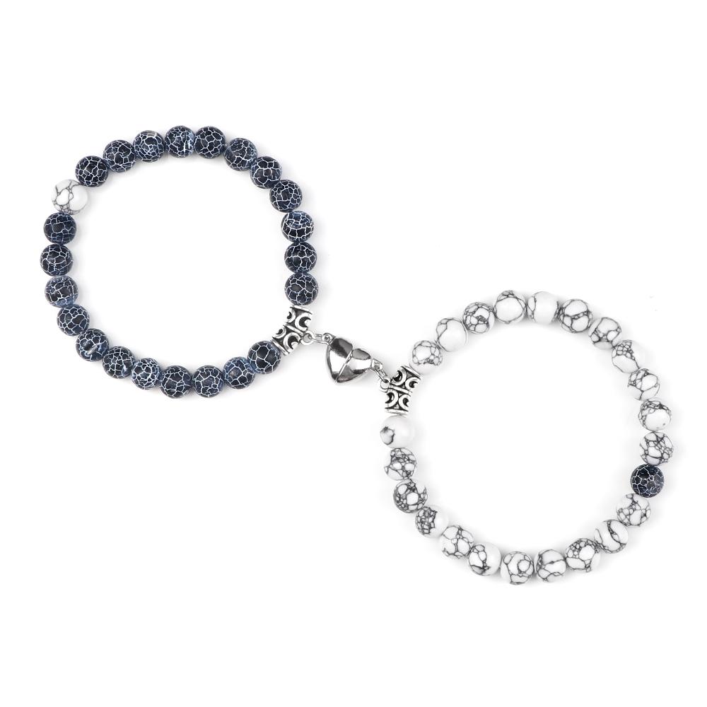 2 stuks/set Hartvormige Magneet Hanger Armband Koppels Liefde Betekenisvol Natuursteen Armbanden Sieraden 8MM Elastische Pulsera Cadeau Nieuw