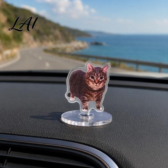 Artistic Home Decoration 2D Flat Rotating Acrylic Cat Sign for Car Dashboard Desk Decor Cute Print Office Ornament Tabletop Centerpiece with