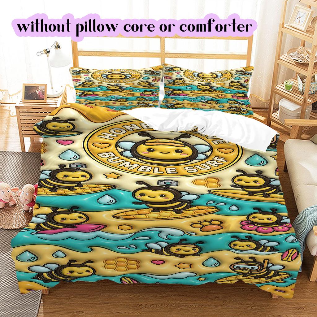 Cute animals surfing Pattern Bedding,Quilt Set Quilt Cover Pillowcase Home Birthday Gift (1*duvet cover+2*pillowcase,without core)