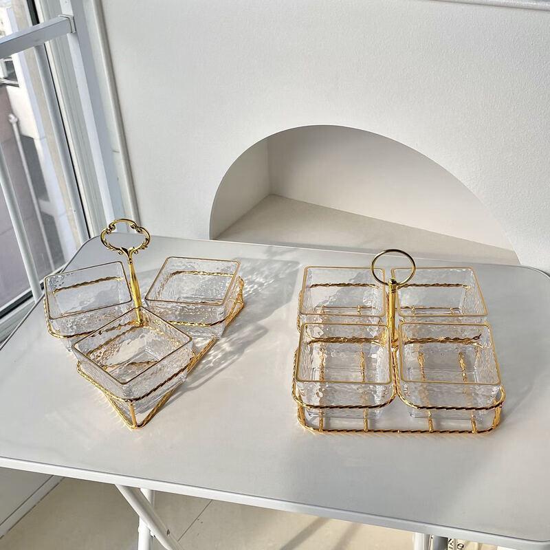 ZISIZ Acrylic Divided Snack and Fruit Plate with Gold Handle