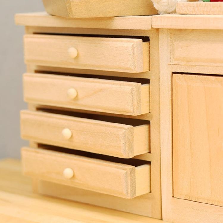 Natural Wood Dollhouses Kitchen Cabinet Miniature Furniture Model Figurine For Realistic Scene Display Arrangement